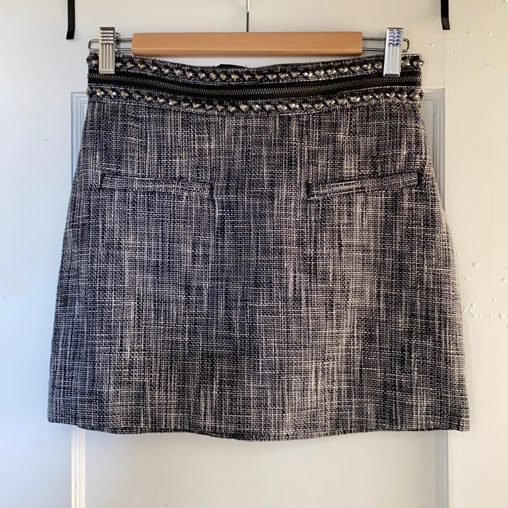 Black & White Mini Skirt with Studded Waist